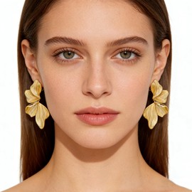 Qiansail Chunky Gold Statement Earrings Flower Leaf Angel Wing Earring Christmas Stocking Stuffers Jewelry Gifts for Women (Gold)