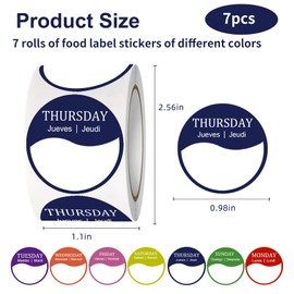XZEIT Days of The Week Stickers, 3500Pcs Day Dots Food Labels Circular Full Week Food Labels Day Dots Food Labels Stickers (All 7 Days Included 500 Labels Per Roll)