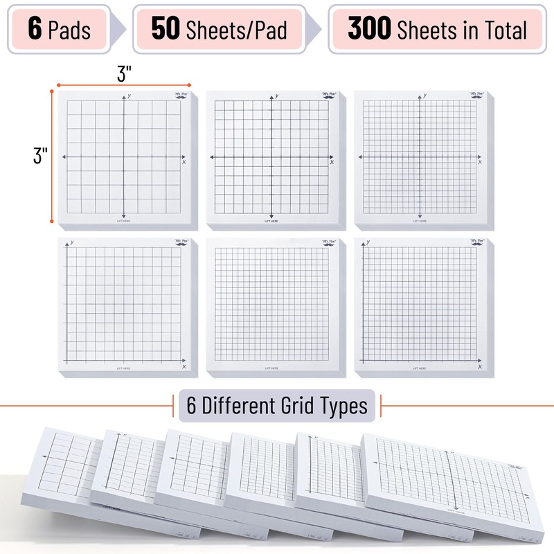 Mr. Pen- Graph Paper Sticky Notes, 6 Pads, 3x3 Inch,