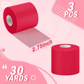 3 Pieces Athletic Pre Wrap Tape for Hair Foam Underwrap Tape Sports Pre-wrap Athletic Tape Underwrap for Hair Ankle Wrists Knees Sports 2.75 Inch by 30 Yards(Red)