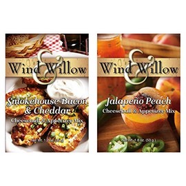 Wind & Willow Savory Cheeseball & Appetizer Mix Bundle (2 Pack): (1) Jalapeño Peach and (1) Smokehouse Bacon and Cheddar (2 Packs Total)