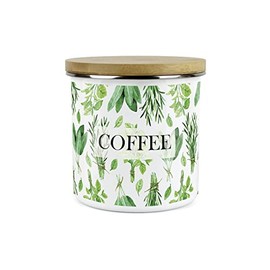 Purely Home Kitchen Herbs Coffee Canister - White & Green Metal Enamel Kitchen Food Storage Container