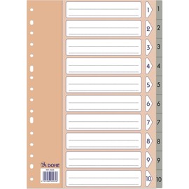 Dohe Pack of 10 A4 Numbered 1-10 Heavy Duty Plastic Index Dividers 180 Micron 16 Holes Grey