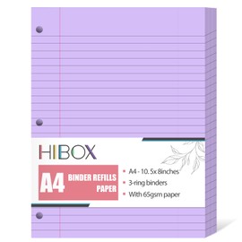 HIBOX 100 Sheets Loose Leaf Paper, 8x10.5inch Wide Ruled Purple Filler Paper 3 Hole Punched Filler Paper for School Office