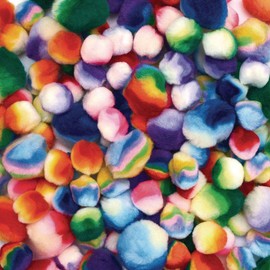 Colorations Rainbow Striped Pom-Poms Multicolor for Arts and Crafts for Kids (180 Pieces)