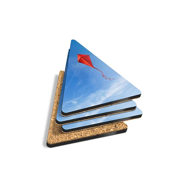 4 x Triangle Coasters - Flying Red Kite Blue Sky