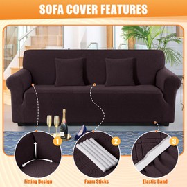 VANSOFY Stretch Sofa Slipcovers 1 Piece Couch Covers for 3 Cushion Couch Furniture Protector Non Slip Sofa Slipcover Washable for Living Room with 2-Piece Throw Pillow Cover(Sofa,Chocolate)