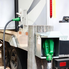 RVGUARD 50 Amp 15 Foot RV Power Cord with Reverse Polarity Indicator, 14-50P to SS2-50R Generator Extension Cord, Heavy Duty STW Cord with LED Power Indicator and Cord Organizer, Green, ETL Listed