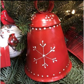 Christmas Bells Rustic Decor Christmas Big Ornaments Handcrafted Hanging Bell Home Decor Bells Set of 3 (Red)