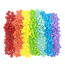 1000Pcs 6x9mm Smooth Pony Beads,Polished 7-color Rainbow Acrylic Pony Beads Bulk,Craft Loose Beads Set for DIY Beading Supplies,Hair Braids Beads(Rainbow)