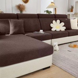 Sectional Couch Covers Couch Cushion Covers for Sectional Sofa L Shape Sofa Covers Washable Universal Stretch Sofa Slipcovers Soft,Anti Slip,Skin-Friendly for Pets (Brown,3 Seats + Chaise Cover)