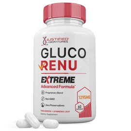 Gluco Renu Extreme 1295MG Glyco Support Pills Advacned Formula Gluo Renew Glycogen Support Formulated with Turmeric Berberine Resveratrol Garlic Bitter Melon Milk Thistle 60 Capsules