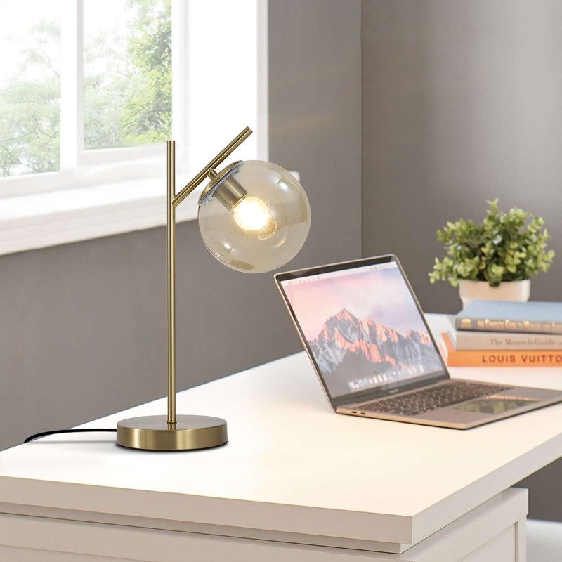 Fulesi Mid Century Modern Table Lamp Gold Globe Nightstand Lamp