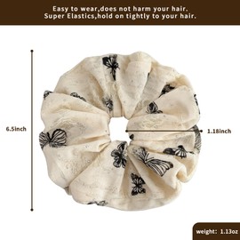 enophe 2PCS White Black Oversized Scrunchies for Women,Large Hair Ties for Ponytail Holders,French Elastic Butterfly Rhinestone Jumbo Hair Scrunchies for Hair Sleep,Cute Hair Ties for Thick Thin Hair