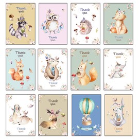 Recycled Thank You Cards - 12 Folding Animal Thank You Cards with Matching Green Recycled Envelopes