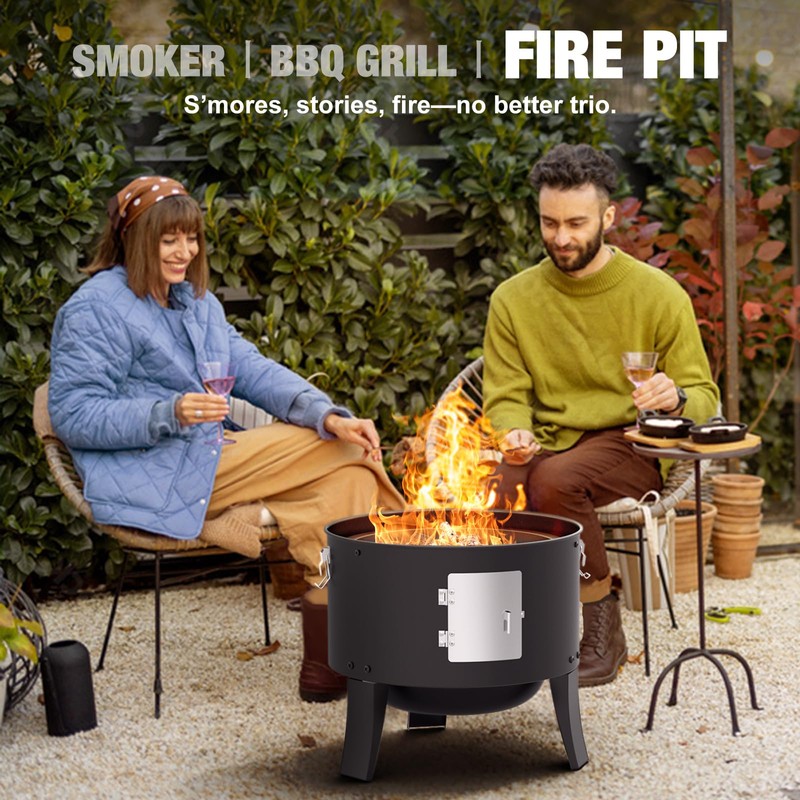 GRiliFE 16" Charcoal Smoker, 3 in 1 Heavy Duty Vertical