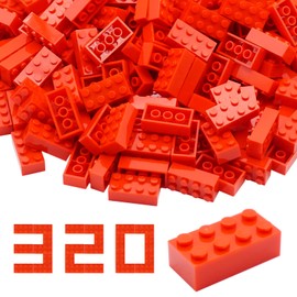 WYSWYG 2x4 Building Bricks 320 Pieces, Red Bricks Bulk Kit, Basic Parts Accessories, Classic Creative Building Blocks Set, Compatible with Major Brands