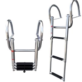 Pontoon Boat Ladder, Stainless Steel 3 Step Telescoping Boat Boarding Ladder with Wide Steps, Folding Boat Swim Ladder,Dock Ladder with Hand Railings Heavy Duty