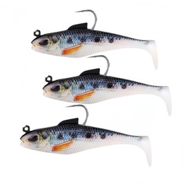 ASYHV 3D Realistic Leaded Soft Fishing Lure - Pre-Rigged Paddle Tail Swimbait for Mandarin Fish, Bass and More - Sinking Bait for Freshwater in Saltwater, 3 Pieces (Blue Spots)