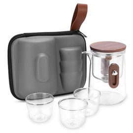 Enchanti Teekanne, magische Hexerei, verzaubertes Glas, Reise-Teekanne mit abnehmbarem Sieb, Borosilikatglas, Wassertrennung, Drucksteuerung, Teekanne mit 3 Tassen, Aufbewahrungstasche, 330 ml