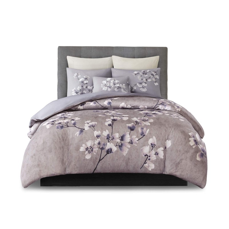 Sakura Blossom 3 Piece Cotton Sateen Printed Comforter Set Lilac