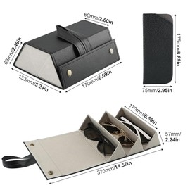 JIANWEI 3-Slot Sunglasses Travel Case with 1-Slot Sunglasses Travel Case, Multiple Pairs Eyeglasses Storage Holder, PU Leather Hanging Foldable Glasses Organizer for Women Men(Black)