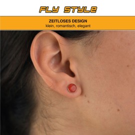 Fly Style Stud Earrings 925 Silver – Red Resin in Coral Look Stud Earrings – Earrings Sterling Silver – Women's Jewellery, 6 mm, Resin