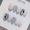 Sky Blue Lovely Chain Heart Handmade Nail Tips - Short