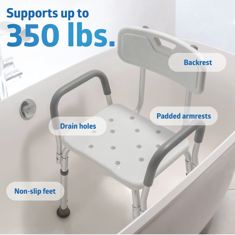 Medline Shower Chair with Backrest and Padded Armrests - 350