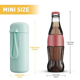 Mini Water Bottles 5oz Pack of 2, Small Insulated Water Bottles for Hot&Cold Drinks, Water Bottle Purse with Carry Handle - 100% Leakproof Perfect for School, Travel...(Mint+Red)