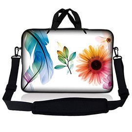 LSS 17-17.3" Laptop Sleeve Bag Compatible with Acer, Asus, Dell, HP, Sony, MacBook and more | Carrying Case Pouch w/ Handle & Adjustable Shoulder Strap,Daisy Flower Leaves Floral