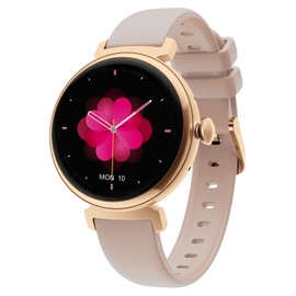 MONOMAM minimo Smart Watch, Women's, Smaller, Round, Compatible with iPhones, Android Compatible, Belt Width 0.6 inches (14 mm), AMOLED Display, Activity Tracker, Call Line, Incoming Call