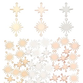 arricraft 24 Pcs 6 Styles Brass Link Charms, Mixed Color Metal Star Links Pendants Sun Connectors Charms Kit for DIY Crafts Bracelet Necklace Jewelry Making