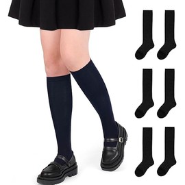 YMYDYFC 3 Pairs Girls Cotton Rich Knee High School Socks - Uniform, Party & Daily Wear - Comfort Fit Back to School Socks