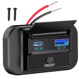 Dual USB Charging Socket Car Charger 18 W QC3.0 USB & 20 W PD Type C with Switch for 12 V / 24 V Car Boat Motorhome