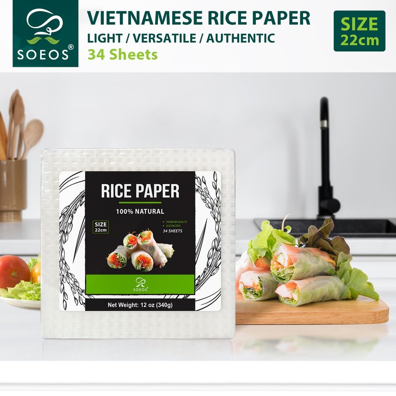 Soeos Rice Paper, White Rice Paper Wrappers, 1 Pack, 34