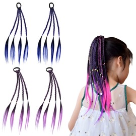 YOVOY 4-Piece Hair Extension, Braid, Gradient Color, Wig, Kids' Hair, Colorful, Hair Extension, One-Touch Kids Dance, Recital, Festival, Halloween Costume (Purple x 2, Blue Color x 2, 4 Pieces)