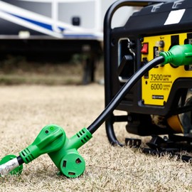 RVGUARD 4Prong 30 Amp to 30 Amp RV Splitter Adapter Cord, NEMA L14-30P to Two NEMA TT-30R Electrical Power Adapter, Green