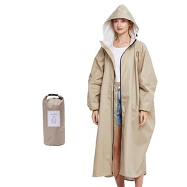 Giselle Raincoat, Bicycle, Backpack, Rainwear, Rain Poncho, Lightweight, Long, Storage Bag, Pocket, Portable, Women's, Men's, beige