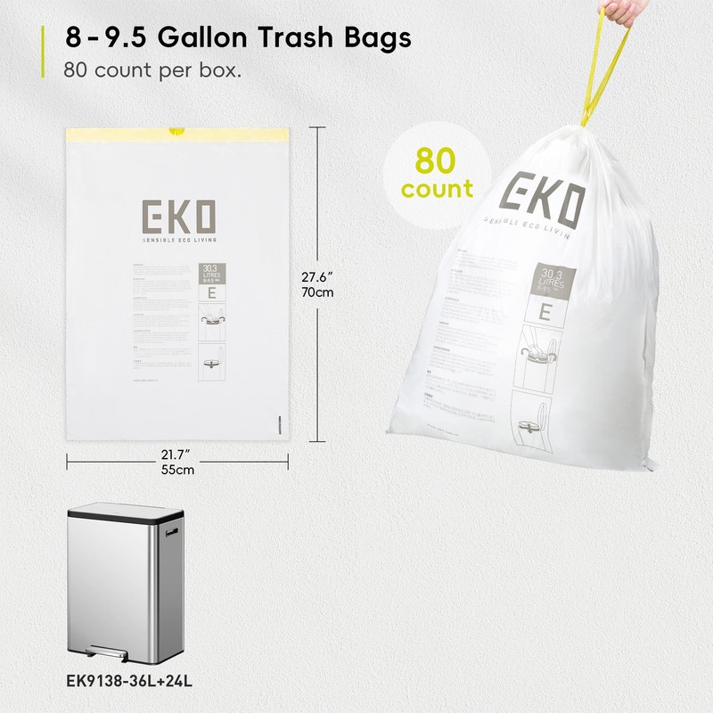 EKO Easy-Dispense Roll 80 Count Extra-Strong Drawstring Tall Kitchen Trash