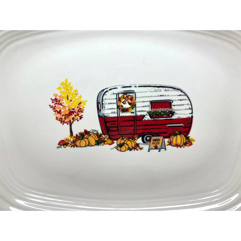 Fiesta Fall Thanksgiving White Camper Trailer Pumpkin Harvest Serving Platter