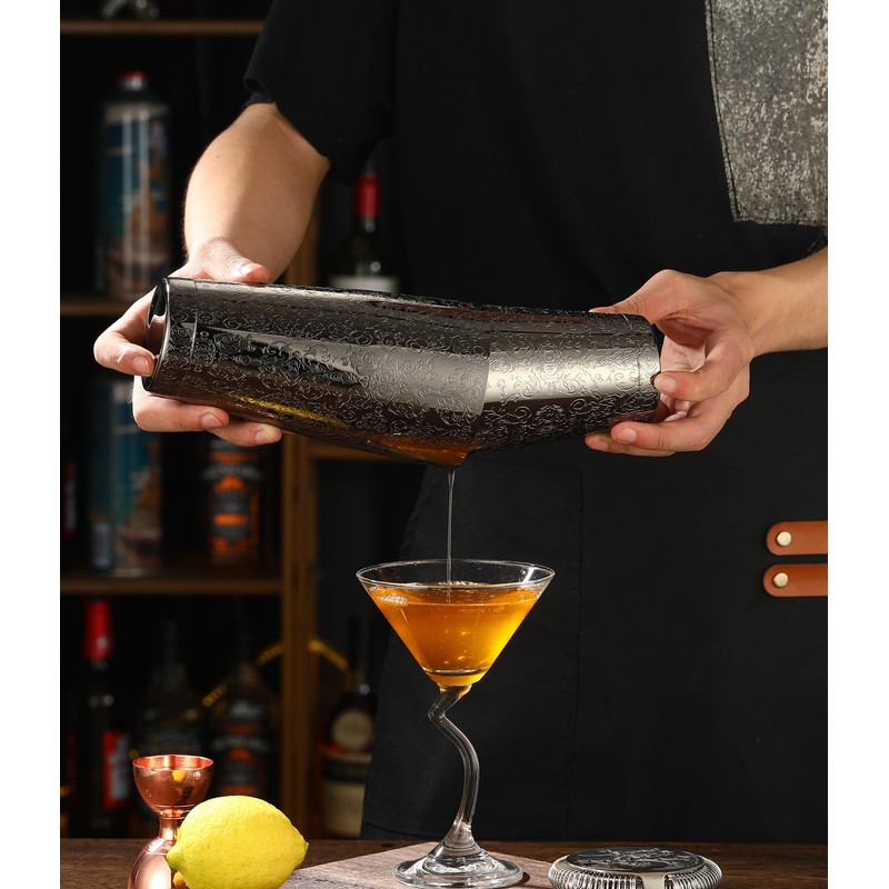 Stainless Steel Boston Shaker with Etched Pattern Weighted Shaking Tin