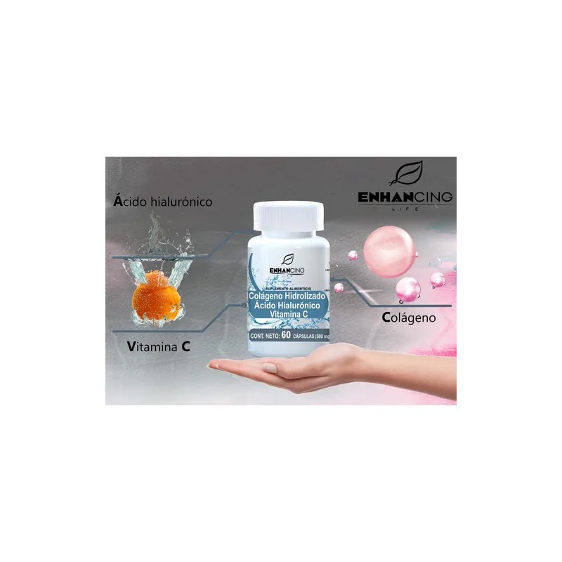 Cápsulas Colágeno Hidrolizado Ácido Hialurónico Vitamina Enhancing Life Unidades