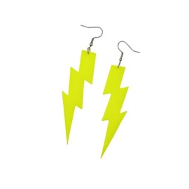 A-yeite 80s Neon Accessories for Women Neon Lightning Earrings Beaded Necklace Bracelet Ball Pom Pom Keychain 80s Costume Outfit Glow Party Jewelry Set-Yellow