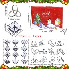 Pack of 24 Advent Calendar 2024, Christmas Advent Calendar Toy, Puzzle Games Advent Calendar, Metal Puzzle Games, Children's Skill Game, Educational Toy, Gift for Children, Christmas (B)