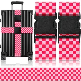 TONJOY Luggage Straps for Suitcases Strap Belt - Adjustable Luggage Accessories Connector Identifiers Over Handle with Buckle Nylon for Sleeping Bag Car Seat Travel, 2 Pack (Pink Plaid)