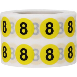 Yellow Circle Number 8 Stickers 0.50 Inch Round 1000 Labels on a Roll