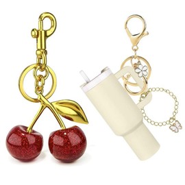 Cherry Keychain for Women Strawberry Apple Bag Charm Key Chain Accessories Gifts for Birthday Christmas Valentine Day.(2 PCS)