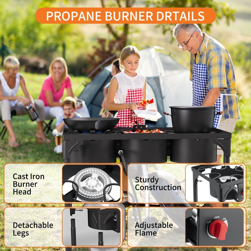 ADREAK High Pressure Propane Burner, 3 Burner Camping Stove with