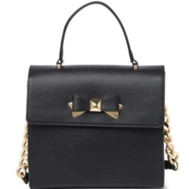 Betsey Johnson Devin  Top Handle Black Fx Leather Bow Trim Satchel Shoulder Bag